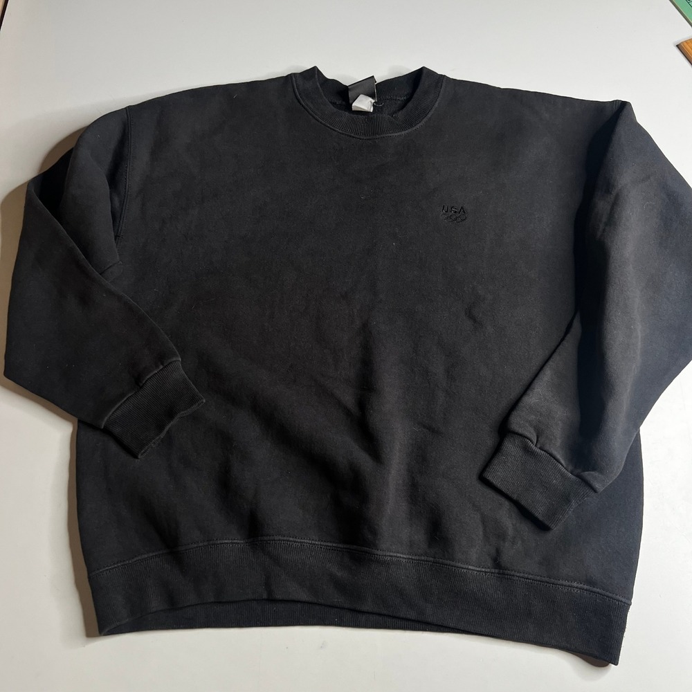 USA Olympics Crewneck Sweatshirt Black Embroidered Logo Team USA Sportswear